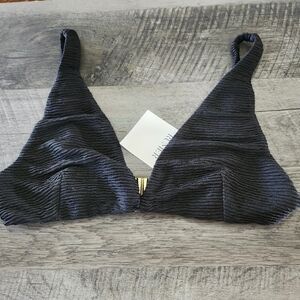 NWT Revolve Rumer Black Cassidy Ribbed Bikini Swimtop With Gold Clasp Sz L